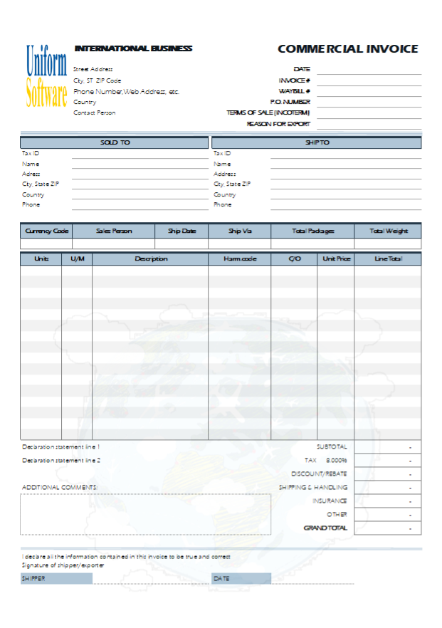 Commercial Invoice for International Shipping