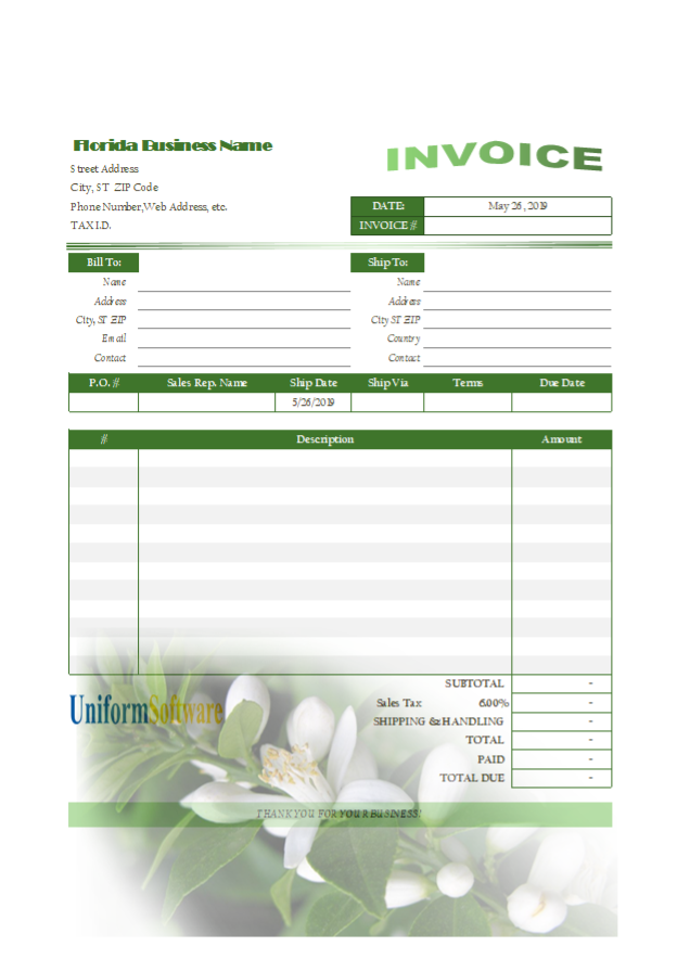 Simple Invoice Format for Florida