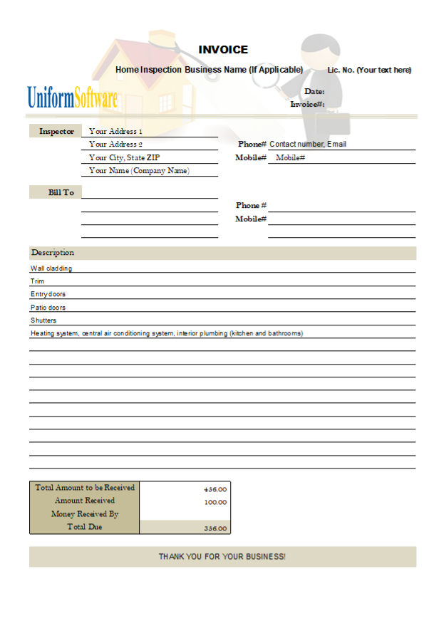 Home Inspection Invoice Sample