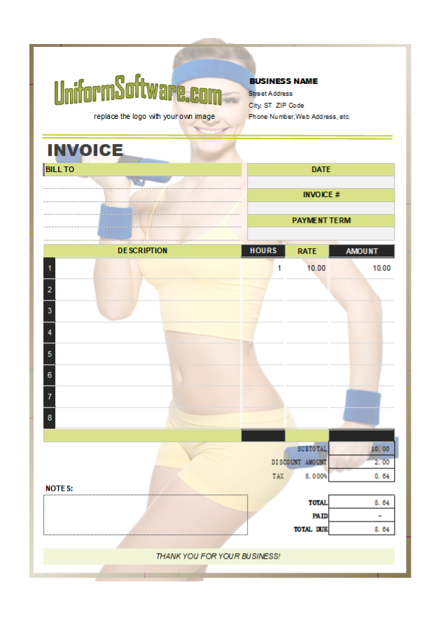 Invoice Design for Personal Trainer or Fitness Instructor