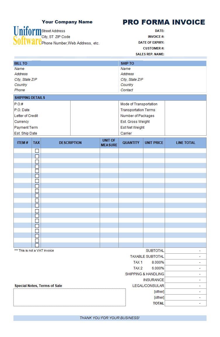 Proforma Invoice Format in Excel