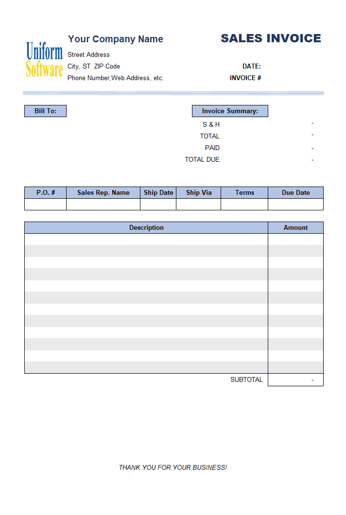 Sales Invoice with Total on Top (2 Columns)
