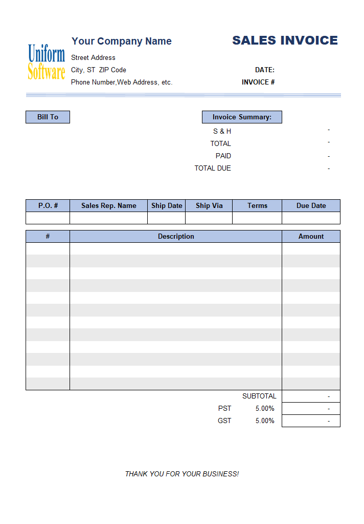 Sales Invoice with Total on Top (3 Columns)