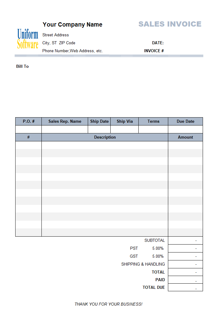 Sales Invoice (3 Columns, without Shipping)