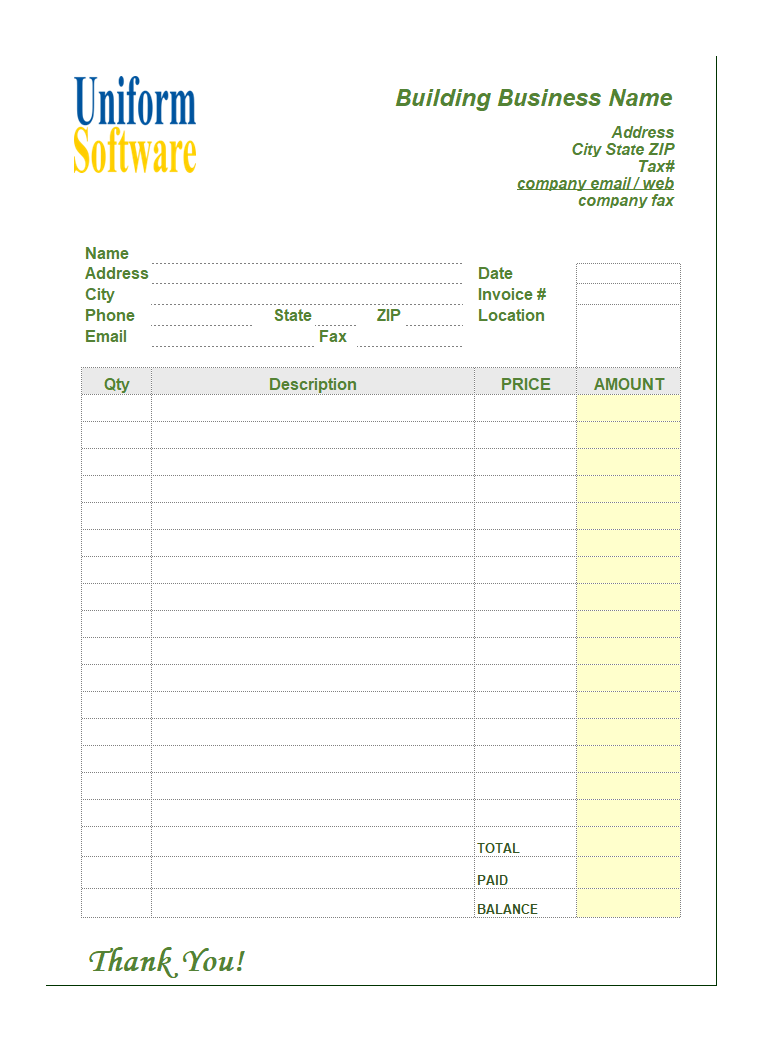 Simple Sample: Building and Remodeling Invoice
