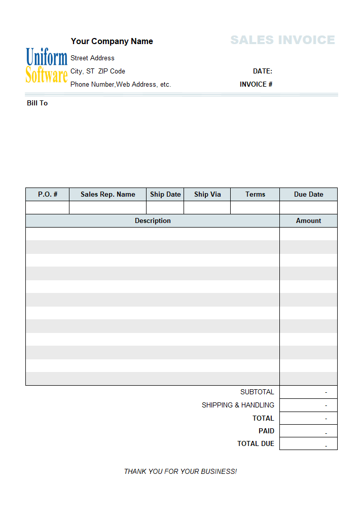 Simple 2-Column Sales Invoice Sample