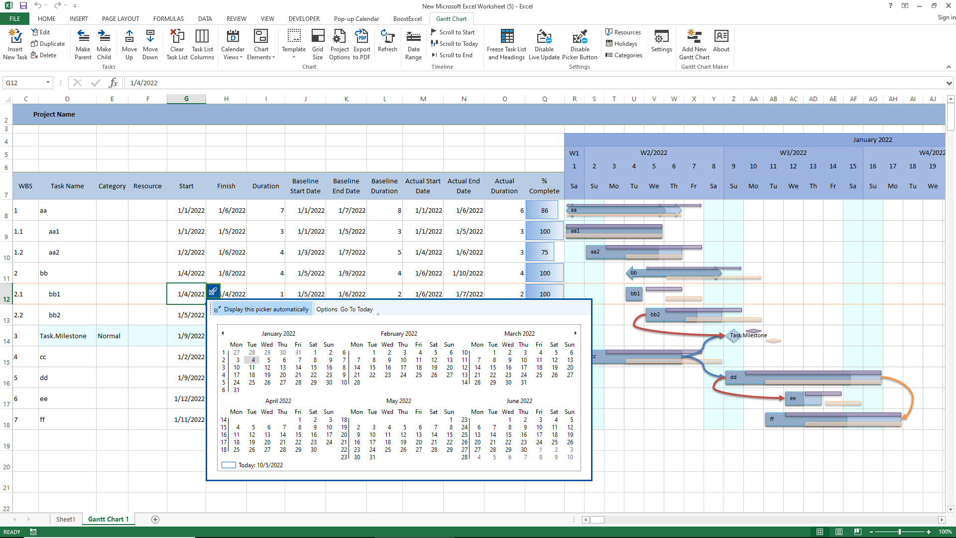 Gantt Chart Maker add-in for Excel