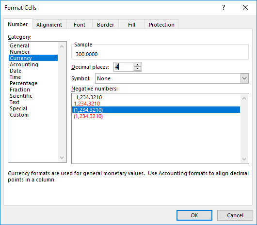 Set cell format dialog box