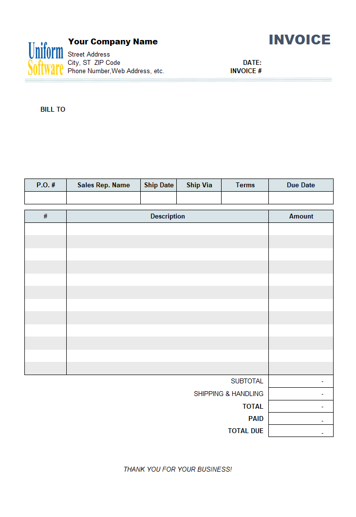 Generic Service Invoice Template software