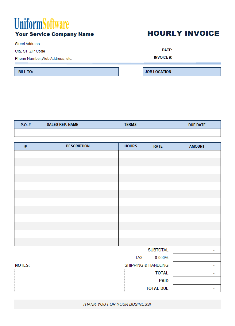 Hourly Invoice Template