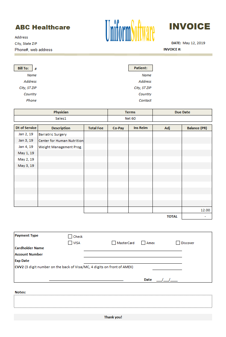 Medical Invoice Template screenshot