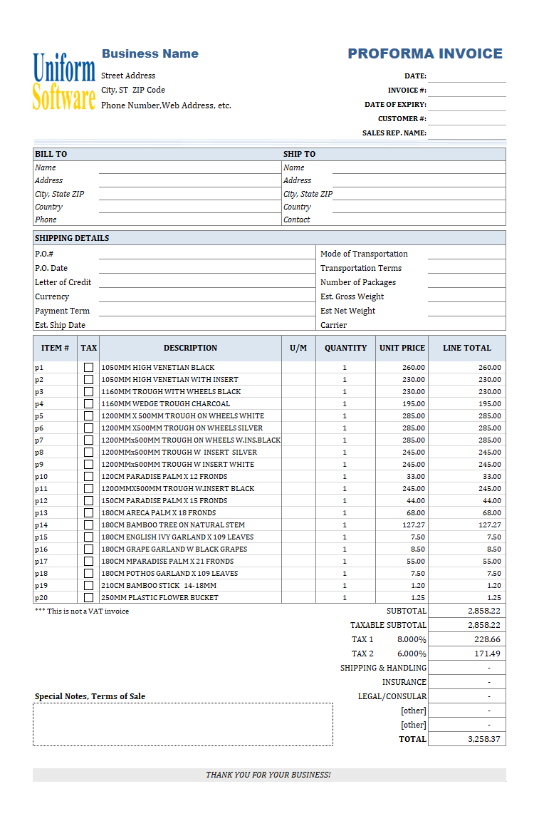 Lightweight Proforma Invoice Format