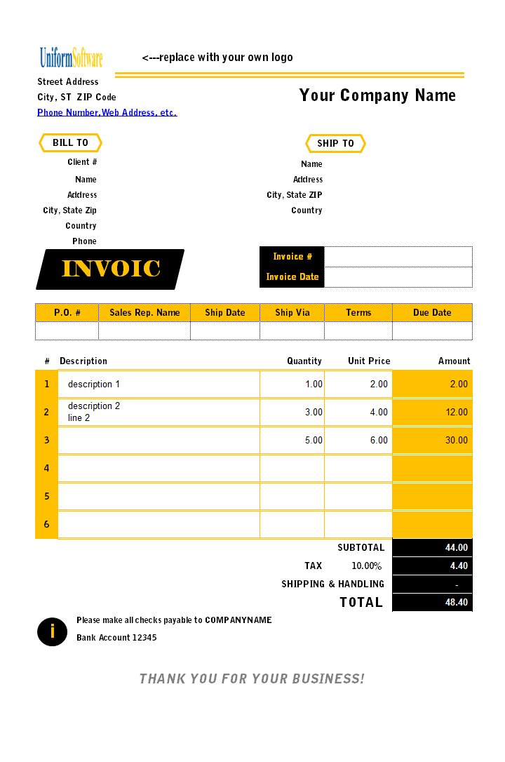 Simple Sales Invoicing Sample