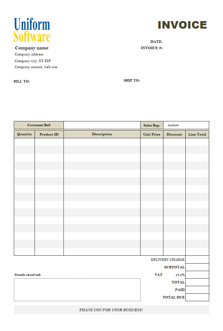 VAT Service Invoice Form software