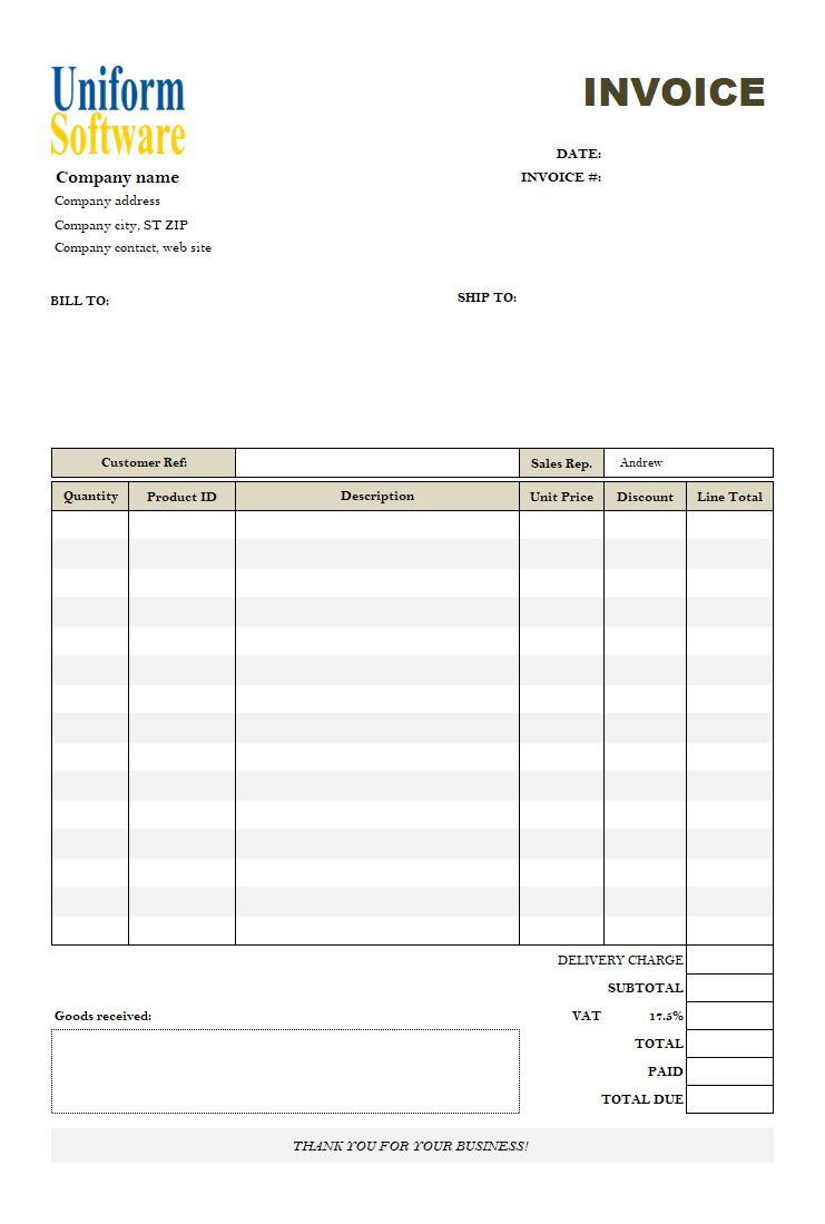 UK Tax Invoice Template