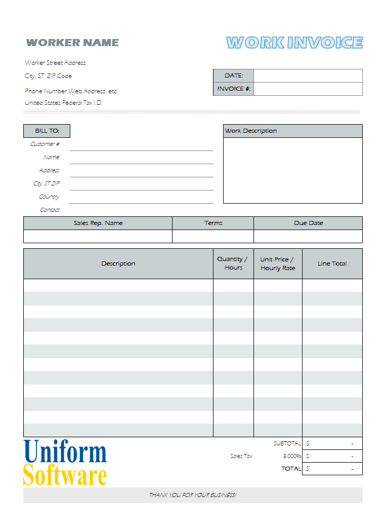 Windows 10 Excel Invoice Template full